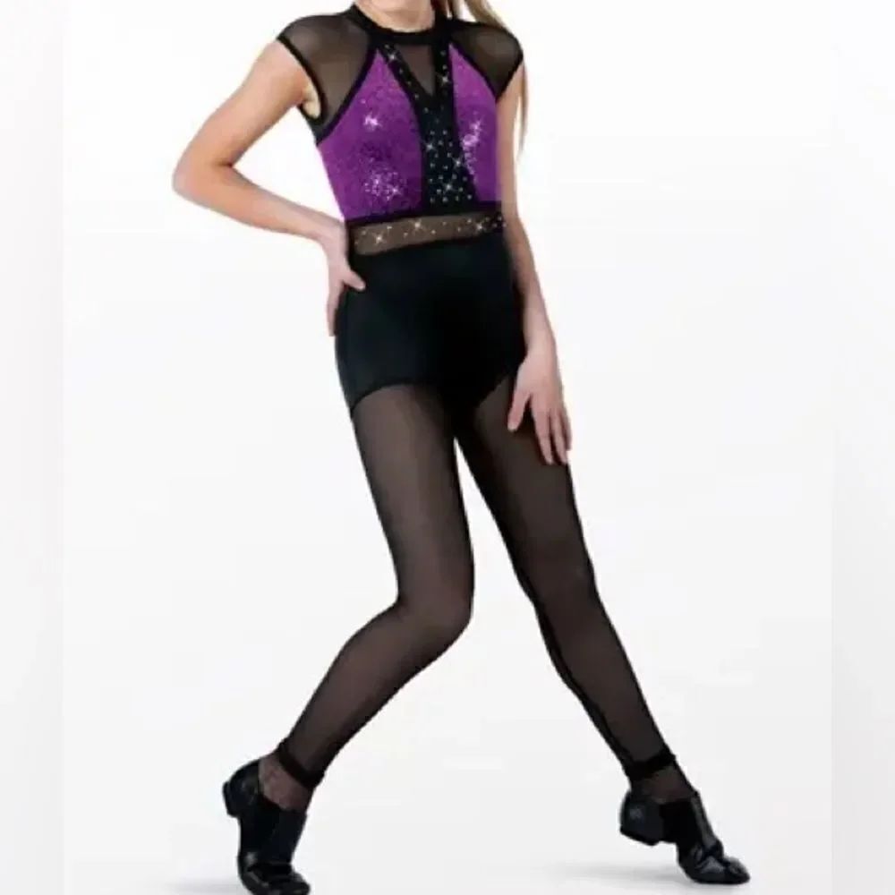 WEISSMAN Dance Costume unitard black purple Cold Hearted Snake 14693 IC